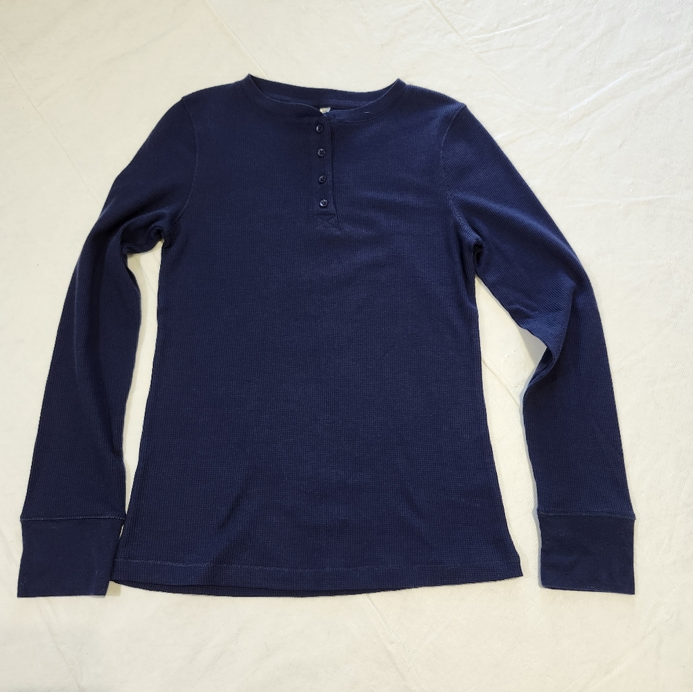 Rosio Deep Blue Long Sleeve Henley Top - Picture 3 of 9